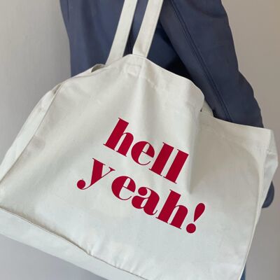 hell yeah! slogan large tote bag - red