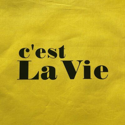 C'est la vie slogan bright coloured tote bag - black on yellow