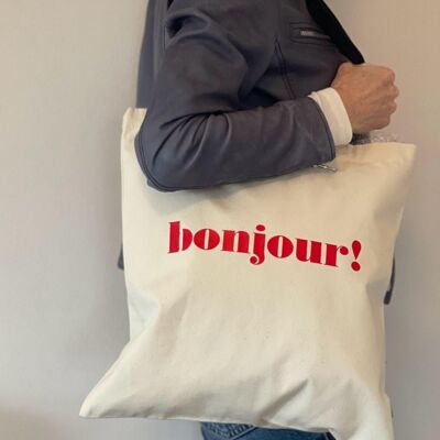 bonjour bold slogan medium tote bag - red