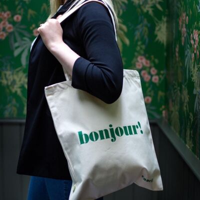 bonjour bold slogan medium tote bag - green