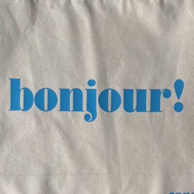 bonjour bold slogan medium tote bag - blue