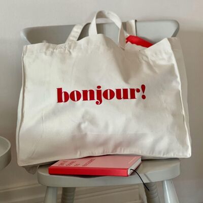 bonjour bold slogan large tote bag - red