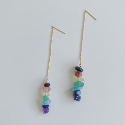 Rainbow Crystal Threader Earrings - Sterling Silver