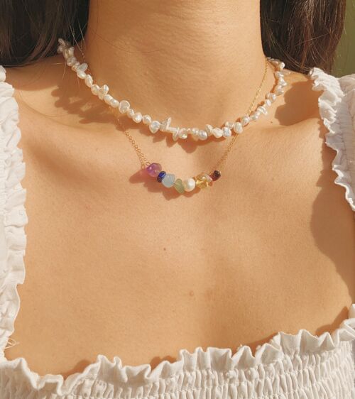 Rainbow Crystal Necklace - Silver -16"(40cm)