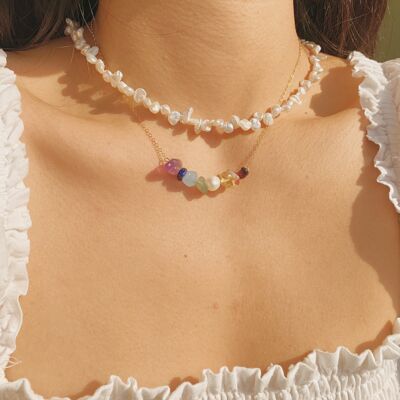 Collar de cristal arcoíris - Plata -16 "(40cm)