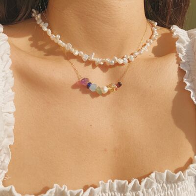 Rainbow Crystal Necklace - Silver -16"(40cm)