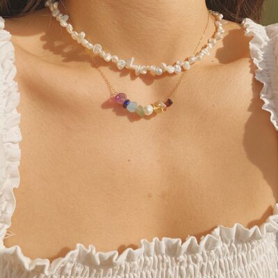 Rainbow Crystal Necklace - Silver -16"(40cm)