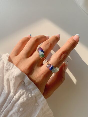 Bague Cristal Double Couche Bleu Coelum - Remplissage Or - L 2