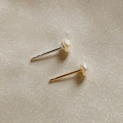 Tiny Pearl Stud Earrings - Sterling Silver