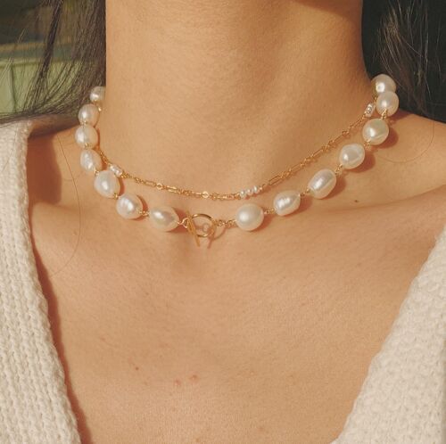 Freya Chunky Pearl Necklace - Sterling Silver Toggles