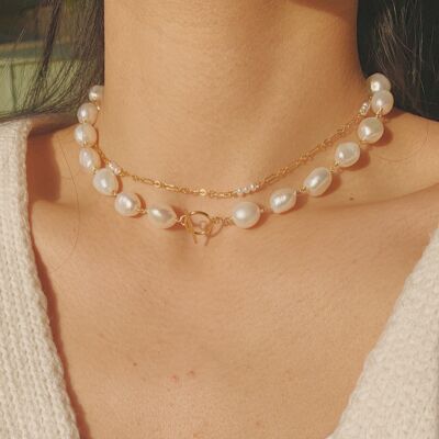 Collar de perlas gruesas Freya - Toggles de plata esterlina