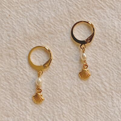 Boucles d'oreilles Huggie coquillage perle Alaia (1 PAIRE) - 14K GF