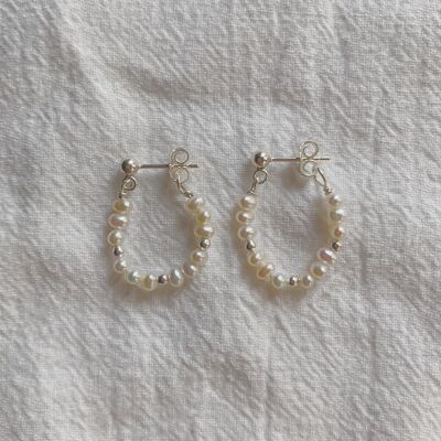 Maria Pearl Hoop Studs (1PAIR) - BEAD STUD - SS