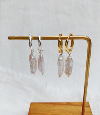 Boucles d'oreilles créoles Lynn Pearl - Argent 2