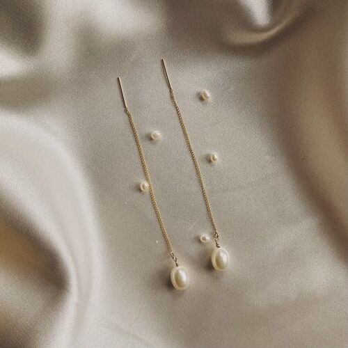 Audrey Pearl Threader Earrings - Gold-Filled