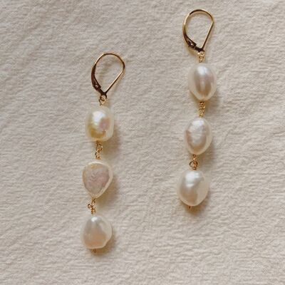 Raindrop Pearl Earrings - 14K gold-filled Leverback hoops