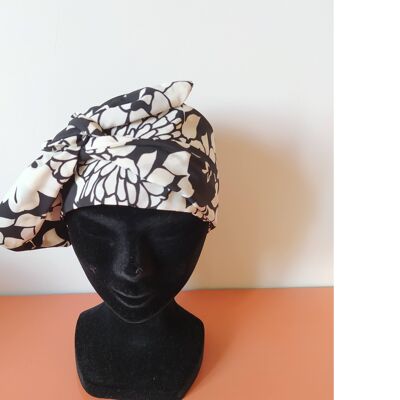 Long black and white floral pattern headband