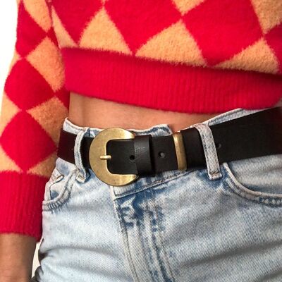 Always Unique- Black Leather Belt, Women Belt, Low Waist Belt, Buckle Belt, Gift for Her, Made from Real Genuine Leather, Made in Greece.