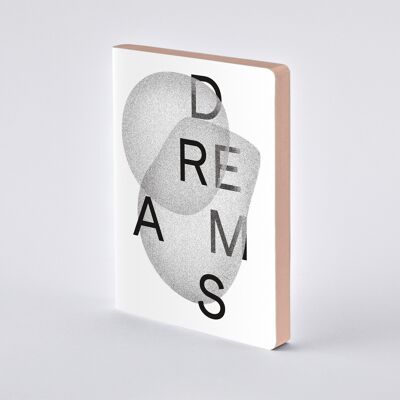Dreams par Heyday - Graphique L | carnet nuuna A5+ | Grille de points de 3,5 mm | Papier premium 120 g | cuir blanc | produit durablement en Allemagne