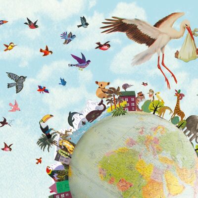 postcard world around stork