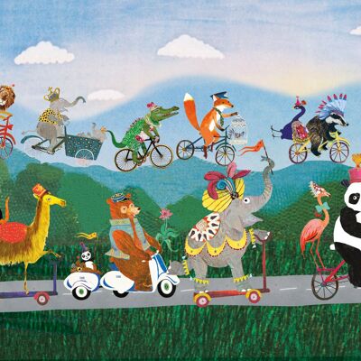 desfile de postales en bicicleta
