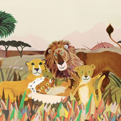 carte postale famille de lion