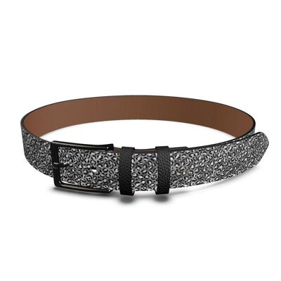 Black and white pattern leather belt