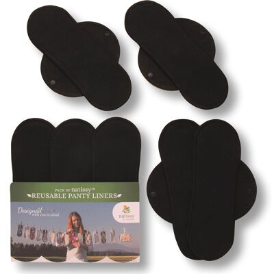 Organic Cotton Reusable Panty Liners with Wings 7-Pack (Size M) - Organic Cotton (black wings)
