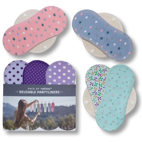 Cotton Reusable Panty Liners with Wings 7-Pack (Size S) - Pastel spring (white wings)