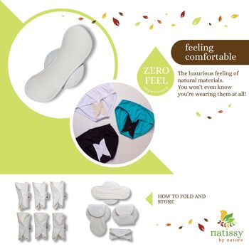 Serviettes menstruelles réutilisables en coton avec emballage multiple d'ailes (tailles S, M, L, XL) - Pastel (ailes blanches) 9