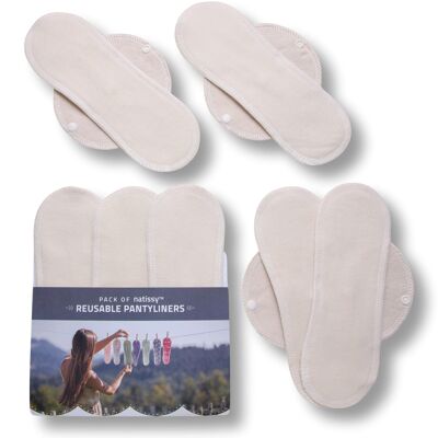 Organic Cotton Reusable Panty Liners with Wings 7-Pack (Size M) - Natural Unbleached (white wings)