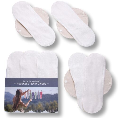 Certified Bamboo Reusable Panty Liners with Wings 7-Pack (Size M) - Natural (white wings)