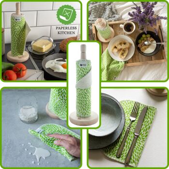 Serviettes de cuisine sans papier réutilisables, rouleau de coton certifié de 10 - Feuilles vertes - 10x serviette uniquement 9