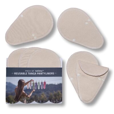 Lot de 7 protège-slips TANGA réutilisables en coton biologique - Naturel non blanchi (ailes blanches)