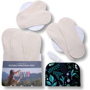 Serviettes menstruelles réutilisables en coton biologique avec emballage multiple d'ailes (tailles S, M, L, XL) - Naturel non blanchi (ailes blanches) - 7 serviettes + sac de protection