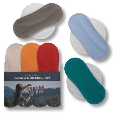Almohadillas menstruales reutilizables de algodón orgánico con alas, paquete de 6 (tamaños S y M), color sólido (alas blancas), 6 almohadillas