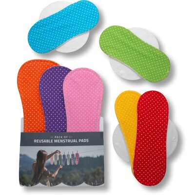 Wiederverwendbare Menstruationspads aus Baumwolle mit Flügeln Multipack (Größen S, M, L, XL) - Punkte (weiße Flügel) - 7 Pads