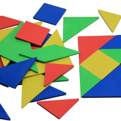 Tangram set in 4 colors (28 pieces) | Geometry pattern laying math learn school