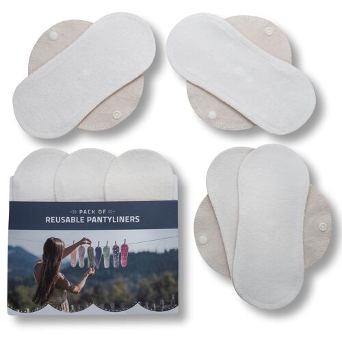 Certified Bamboo Reusable Panty Liners with Wings 7-Pack (Size S) - Natural (white wings)