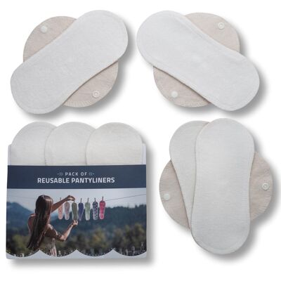 Lot de 7 protège-slips réutilisables en bambou certifiés avec ailes (taille S) - Naturel (ailes blanches)