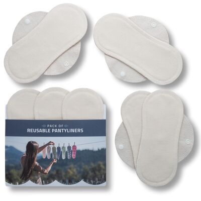 Organic Cotton Reusable Panty Liners with Wings 7-Pack (Size S) - Natural Unbleached (white wings)