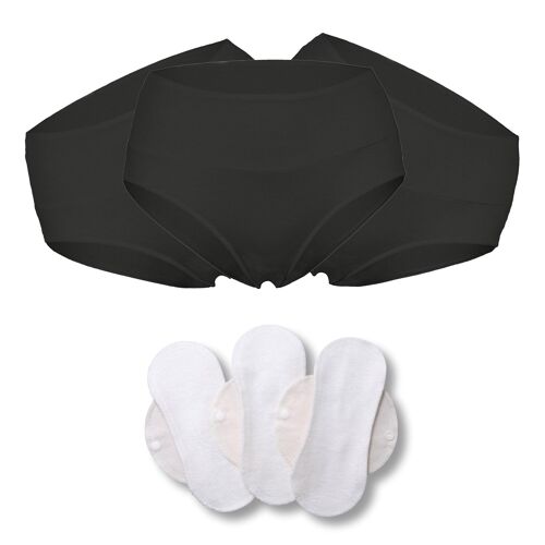 Women's Bamboo Brazilian Panties - Black - S - Panties + Panty Liners SET