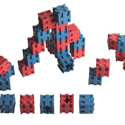 Stick cubes rojo/azul (30 piezas) | 2x2x2cm RE-Wood® Aprende matemáticas escuela primaria