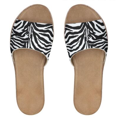 Zebra pattern womens leather sliders