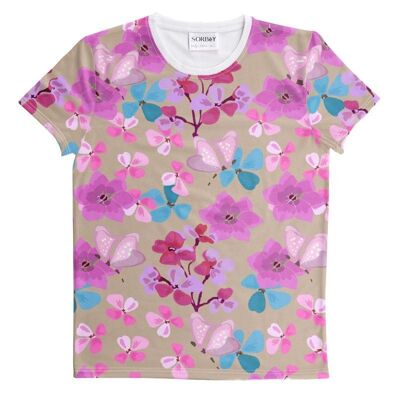 Pink floral pattern Cut And Sew All Over Print T Shirt