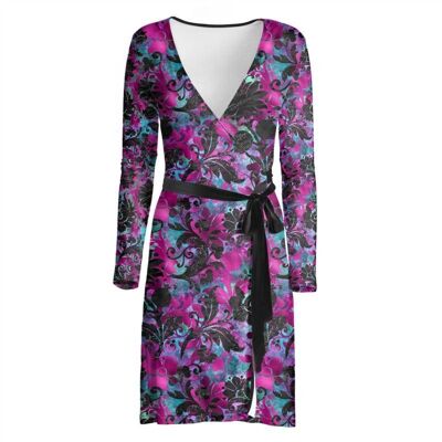 Purple floral pattern Wrap Dress
