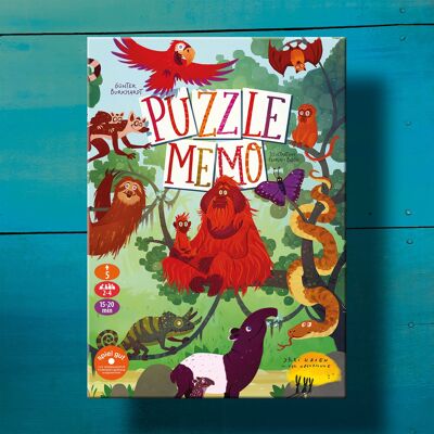 Puzzle Memo - FORESTA PLUVIALE SEGRETA, gioco per bambini in 4 lingue a partire da 5 anni con figure in legno