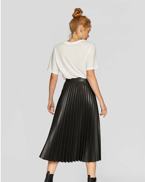 Pleated Faux Leather Skirt MII-0P30048 - 02 - BLACK XS