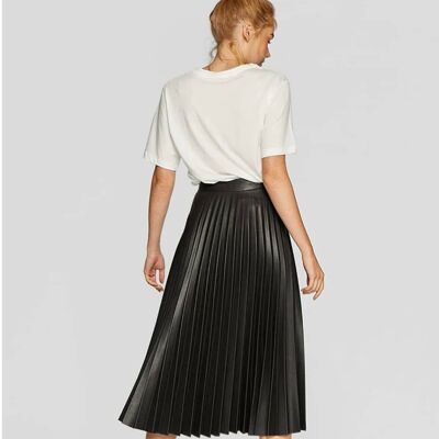 Pleated Faux Leather Skirt MII-0P30048 - 02 - BLACK XS