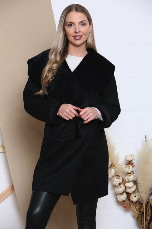 Black suede feel coat with pockets